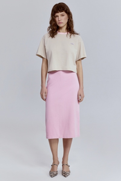 Футболка из пике в полоску с контрастным воротом, бежевый