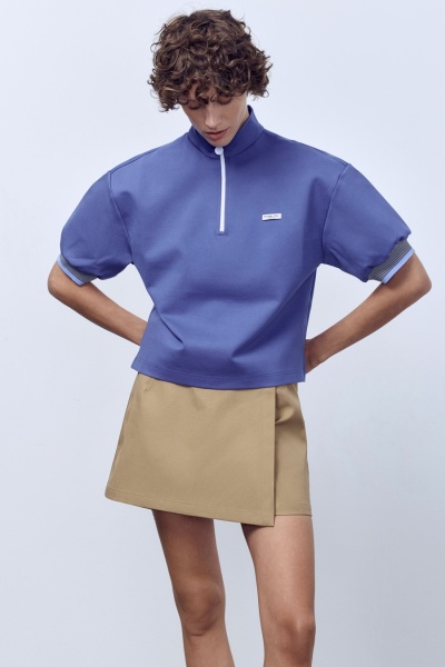 Поло на молнии с контрастными подвязами, васильковый