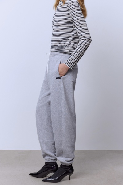 Брюки из футера с начёсом, серый меланж