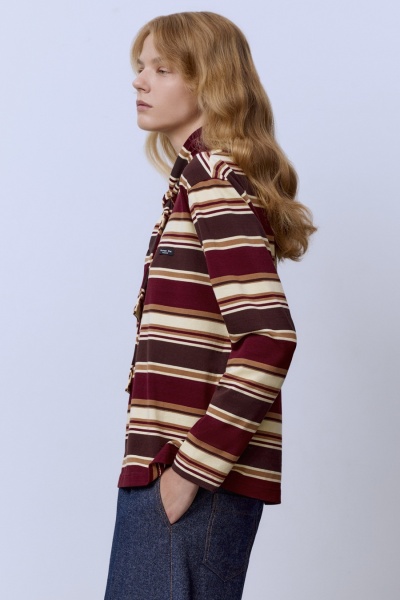 Лонгслив в полоску из итальянского хлопка, бордовый