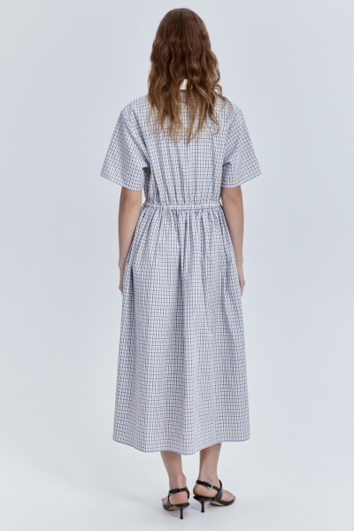 Платье в клетку из итальянского хлопка с белым воротником, мультиколор