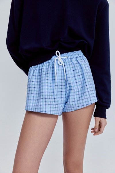 Шорты-мини в клетку из поплина, голубой