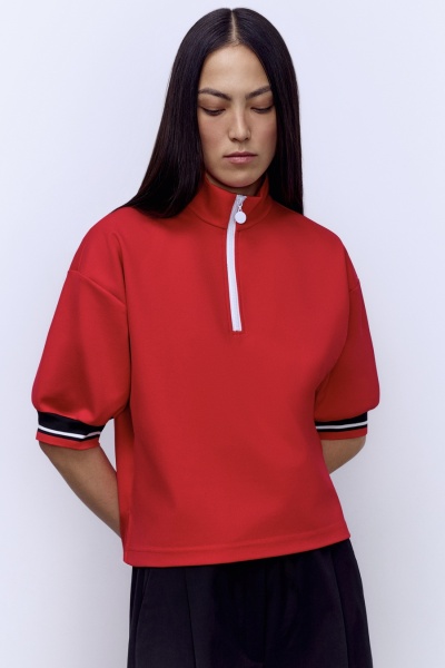 Поло на молнии, красный