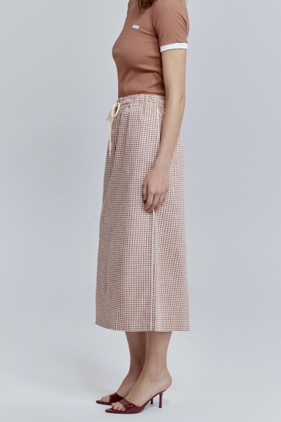 Юбка прямая виши с кантом, терракотовый