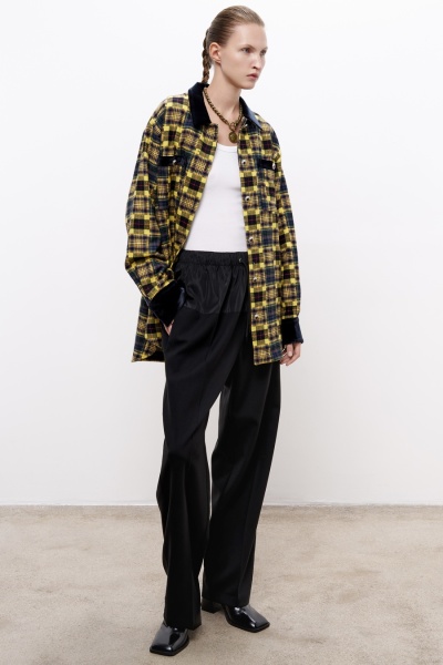 Рубашка в клетку из фланели с отделкой из бархата, жёлтый