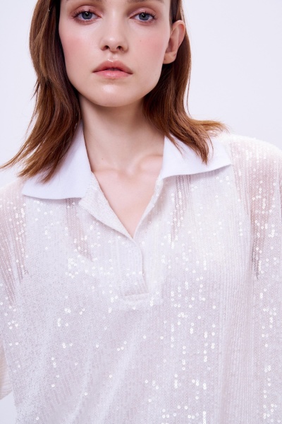 Поло с пайетками, белый