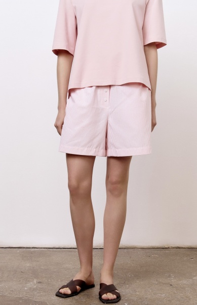 Шорты пижамные лен с хлопком в тонкую полоску, розовый