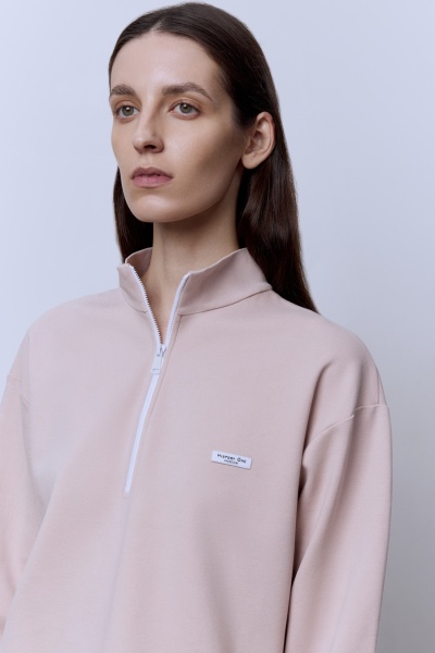 Поло на молнии с длинным рукавом, телесный