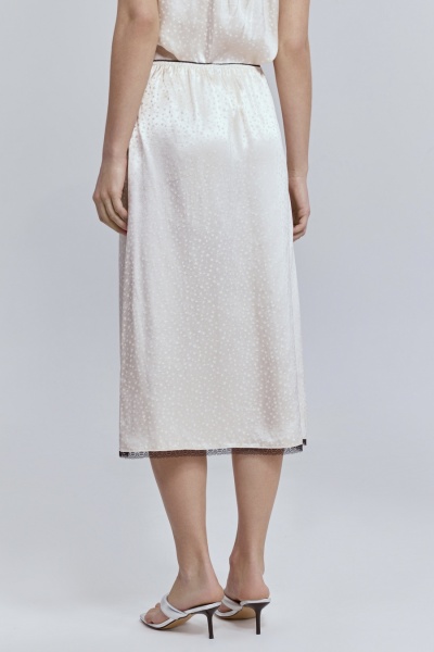 Юбка с кружевом из атласа, молочный