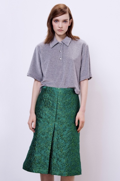 Юбка миди со складкой из жаккарда, зелёный