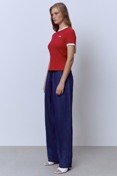 Футболка из хлопковой рибаны с контрастной отделкой, красный