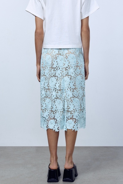 Юбка А-лайн из объемного итальянского кружева, мятный
