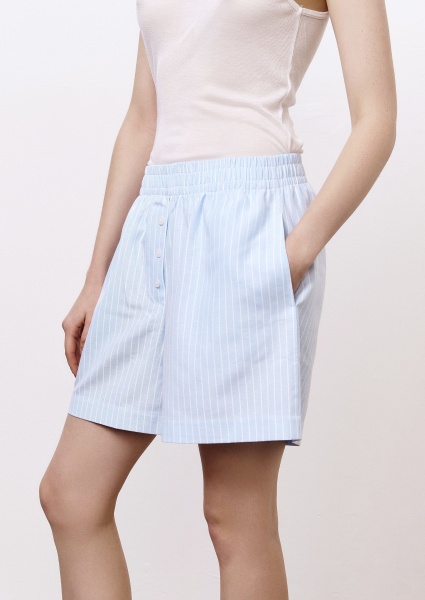 Шорты пижамные лен с хлопком в широкую полоску, голубой