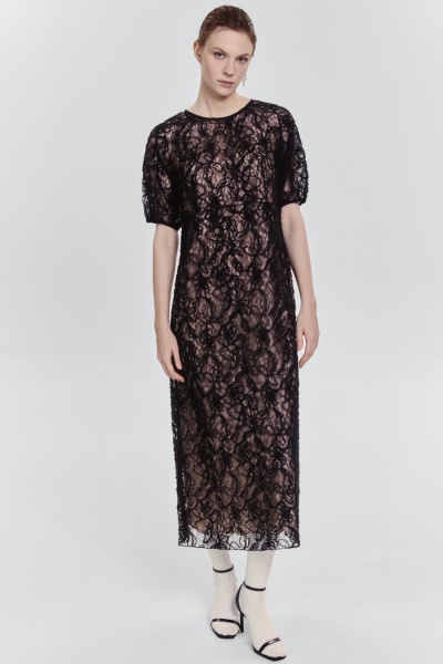 Платье коктейльное из кружева, чёрный