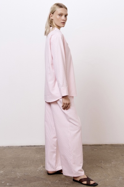 Брюки пижамные из хлопка с добавлением льна в тонкую полоску, розовый