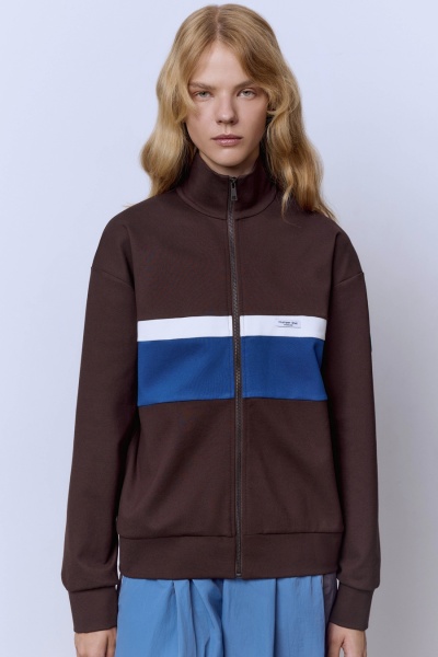 Толстовка на молнии с контрастными вставками, шоколад