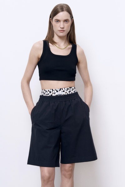 Шорты пижамного кроя из итальянского вареного хлопка, чёрный