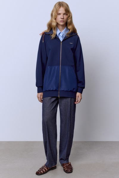 Толстовка удлинённая с нейлоном, синий