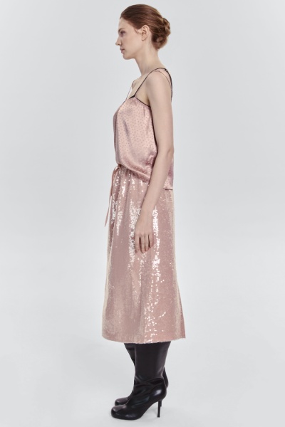 Юбка прямая с пайетками на шифоне, пудровый