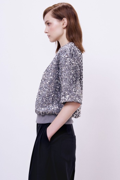 Топ из бархата с пайетками, серый