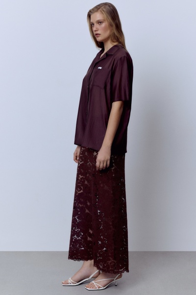 Рубашка из батистовой вуали с кружевом, шоколад