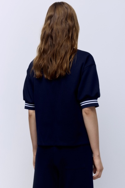 Поло на молнии с контрастными подвязами, синий