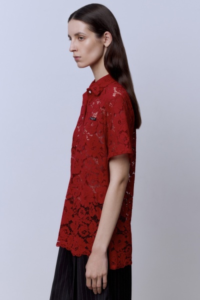 Поло из кружева, красный
