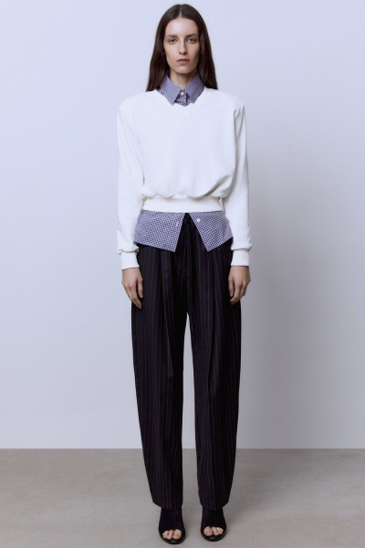 Свитшот из футера с рукавами-фонариками, молочный