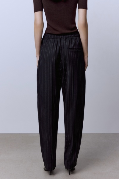 Брюки из шерстяной фланели в полоску, чёрный