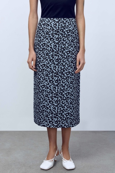 Юбка из легкого денима с анималистичным принтом, голубой