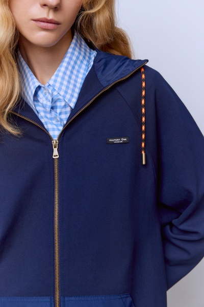 Толстовка удлинённая с нейлоном, синий