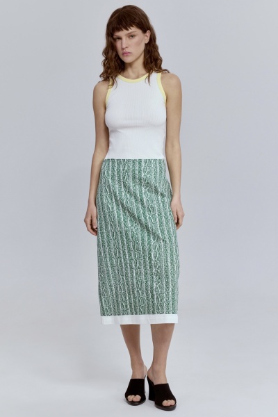 Юбка прямая из лёгкого денима с принтом «косы», зелёный