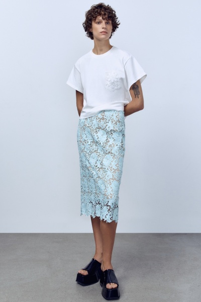 Юбка А-лайн из объемного итальянского кружева, мятный