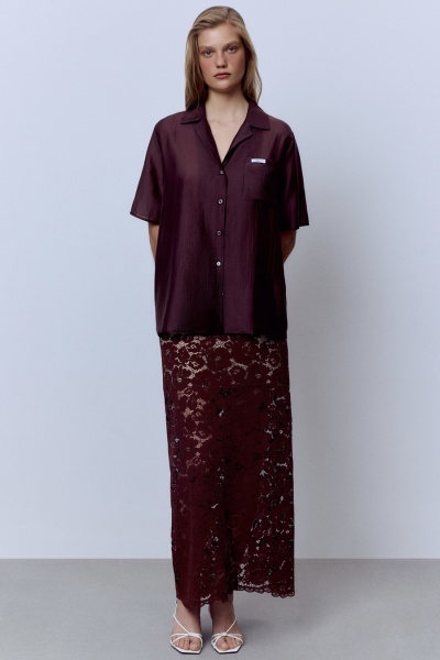 Рубашка из батистовой вуали с кружевом, шоколад