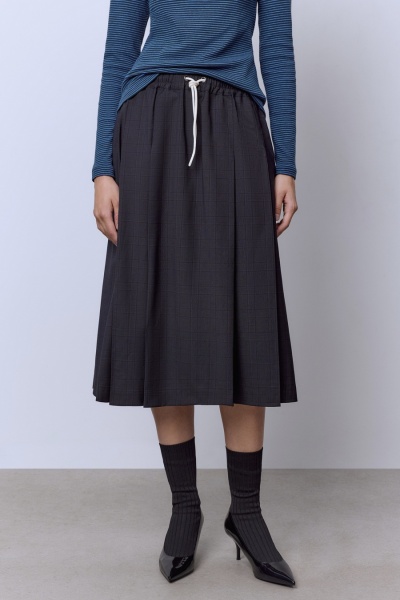 Юбка из премиальной шерсти со складками, тёмно-серый