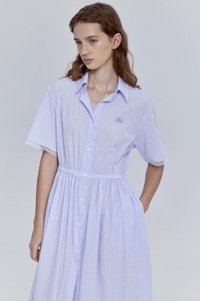 Платье в клетку из итальянского хлопка с кружевом, мультиколор