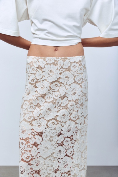 Юбка-макси из кружева, кремовый