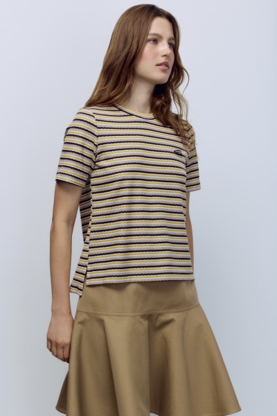 Футболка в полоску из вискозного трикотажа синий/горчичный