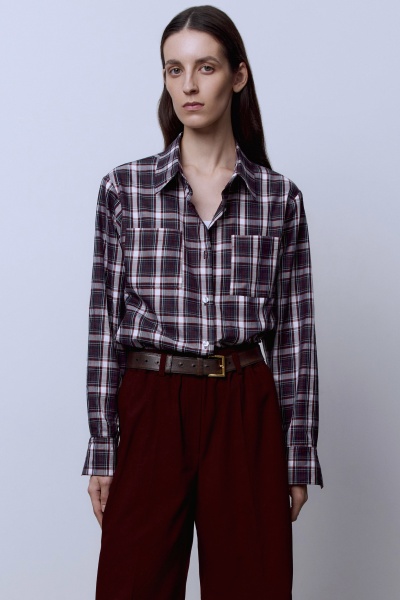 Рубашка классическая в клетку, бордовый