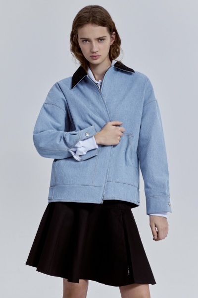 Куртка из денима с вельветовым воротником, голубой