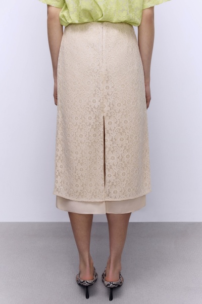 Юбка А-лайн с кружевом, шампань