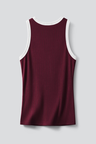 Топ из хлопковой рибаны с контрастной отделкой, бордовый