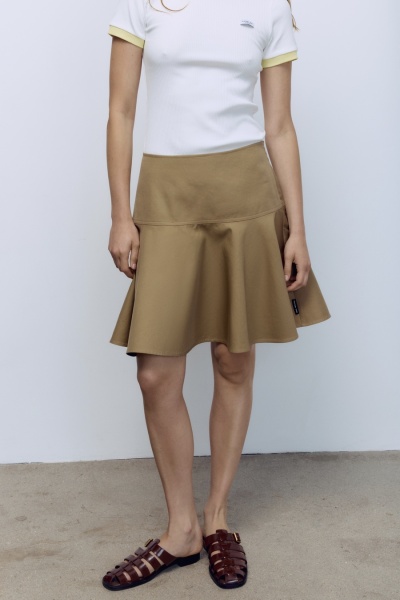 Юбка-солнце мини, бежевый