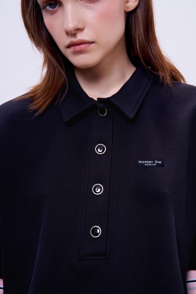 Поло из пике с контрастным подвязом, чёрный