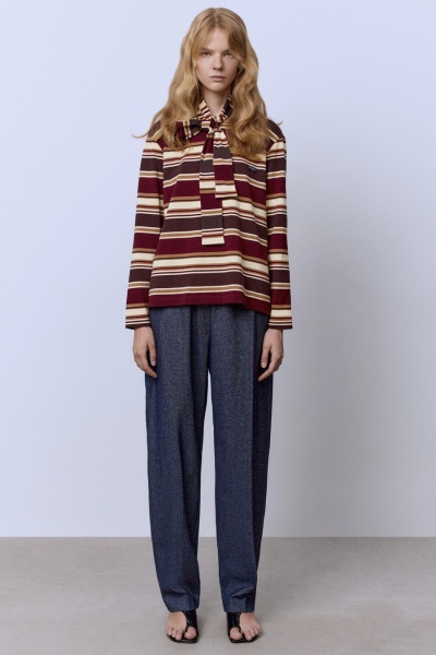 Лонгслив в полоску из итальянского хлопка, бордовый