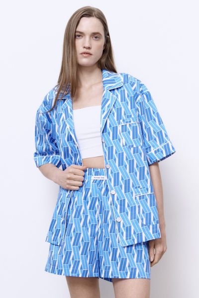 Рубашка из хлопка с геометричным принтом, голубой