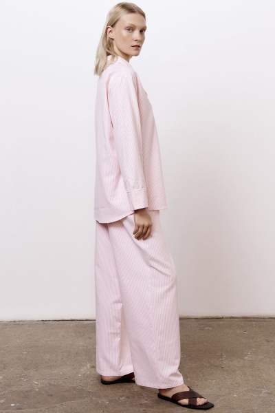 Рубашка пижамная с длинным рукавом в полоску, розовый