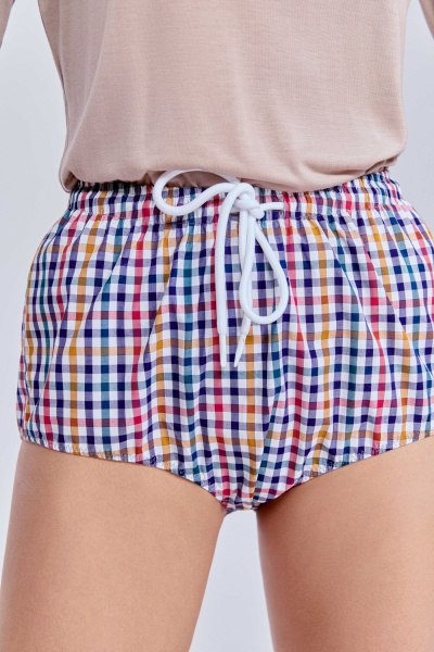 Шорты-кюлоты в клетку из поплина, мультиколор