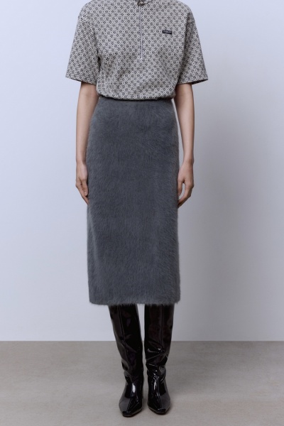 Юбка из ангоры с разрезом, серый