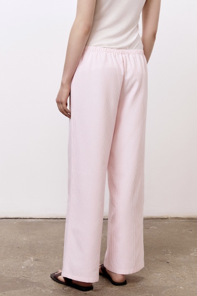 Брюки пижамные из хлопка с добавлением льна в тонкую полоску, розовый